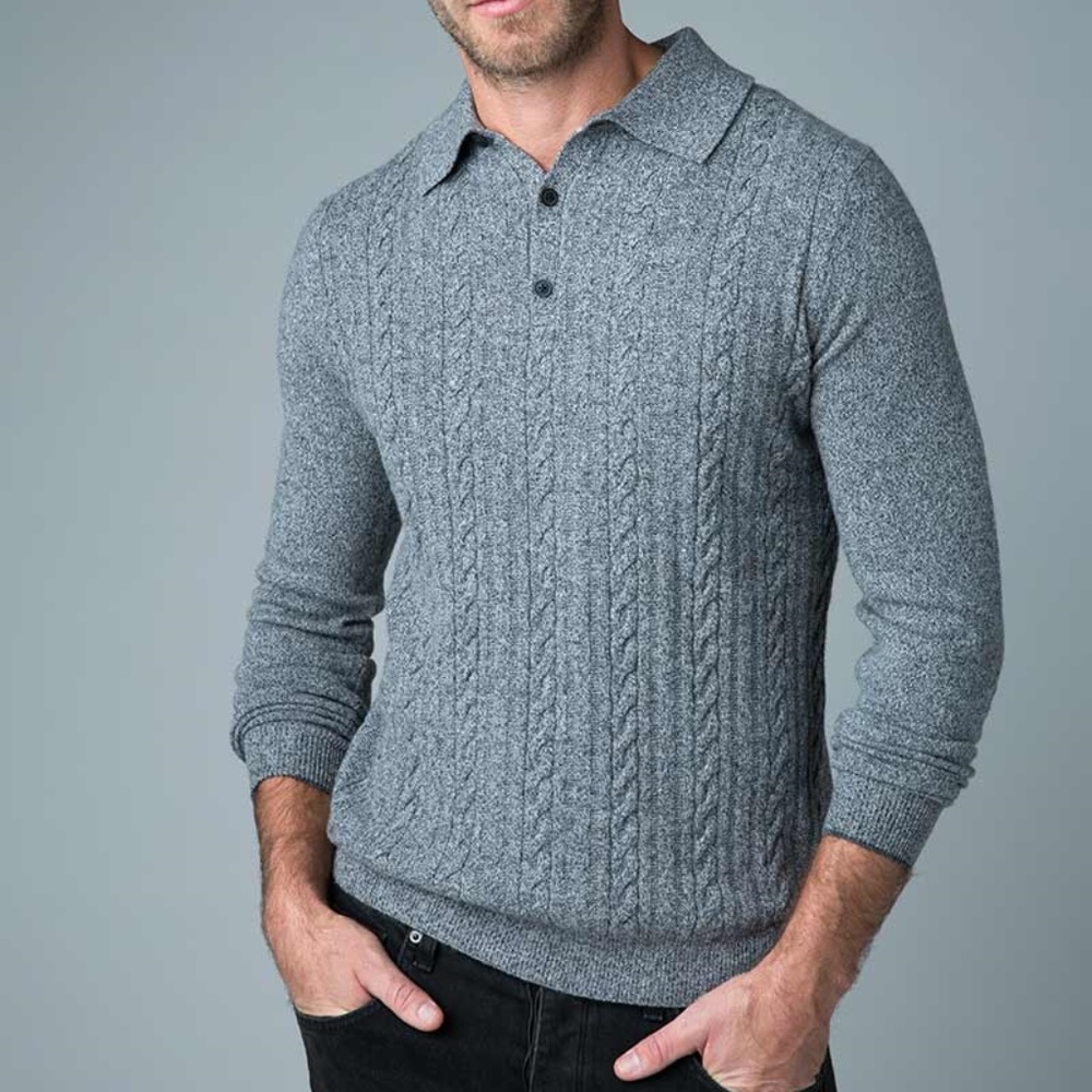 KINROSS 3 BUTTON MEN'S CASHMERE CABLE POLO